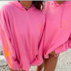Starfit Smiley Pink Orange Lighting Bolt Women's Hoodie